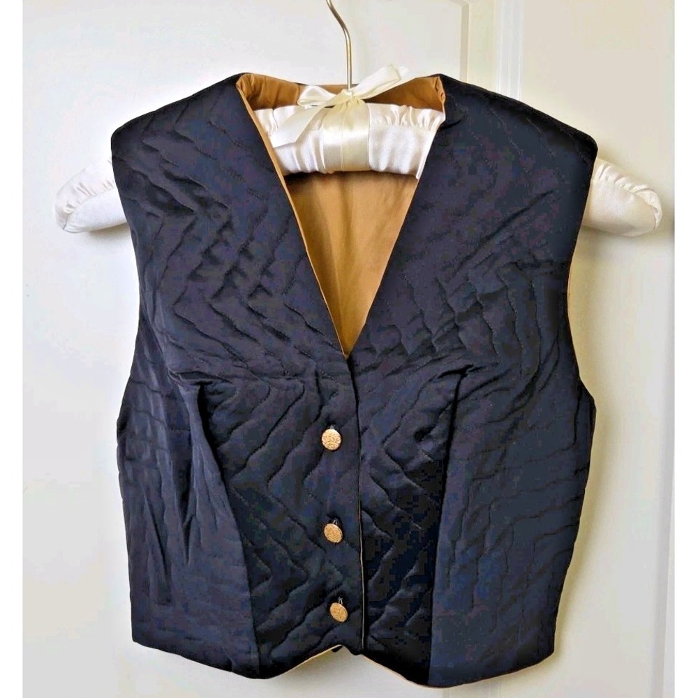Vtg 1960s GLAM Bed Jacket Lounge Vest Gold Buttons Vanity‎ Fair Quilted Size 34